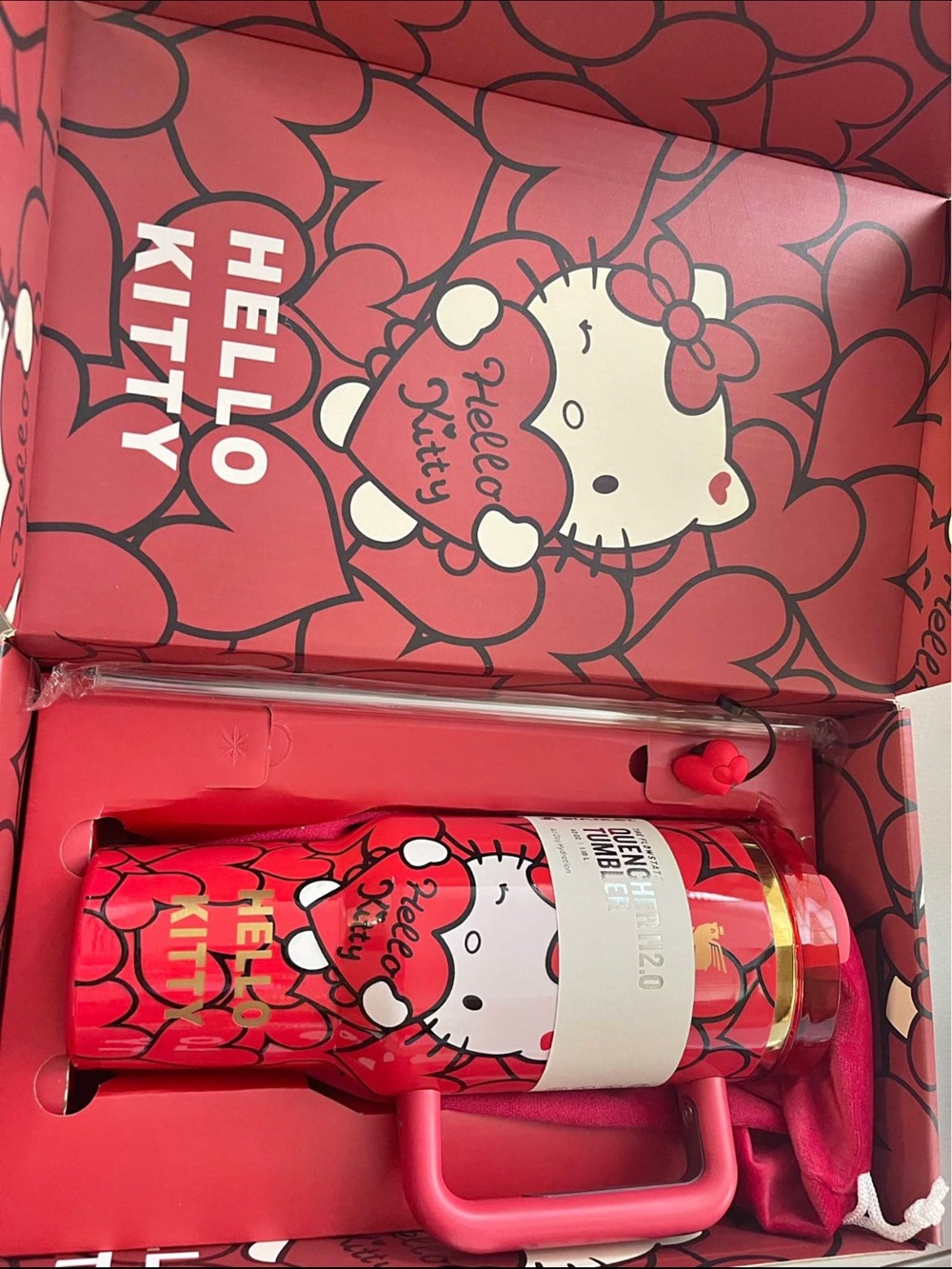Hello Kitty Red and Gold Heart Travel Tumbler with Straw